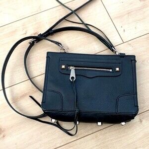 Rebecca Minkoff Bag Purse Black Silver Regan Crossbody Leather Metal